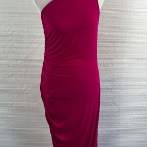 a new day Magenta One-Shoulder Ruched Midi Dress ,Barbiecore Glam Y2K SZ M